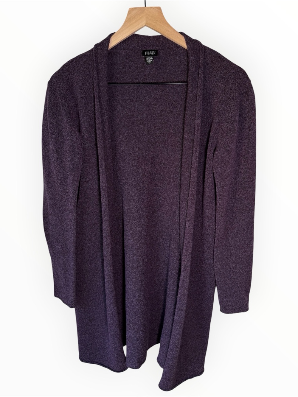Eileen Fisher Boucle Knit Cardigan Sweater Size Medium Wool Purple Textured